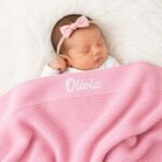 Personalised baby blanket - Pink - White embroidery - 1
