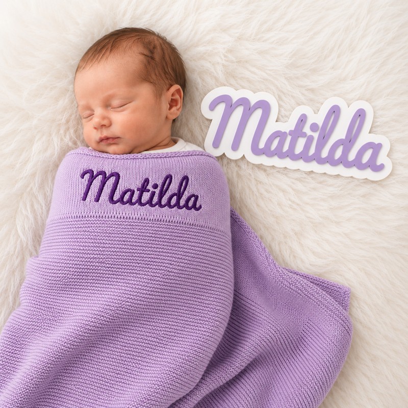 Personalised baby blanket and plaque - lilac - 1